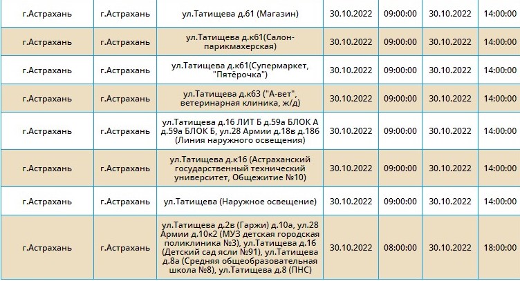 3 17 30 октября отключат свет жителям двадцати пяти улиц Астрахани