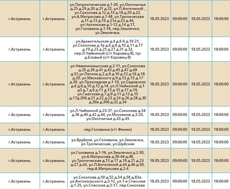 Отключение света 18 мая 2024
